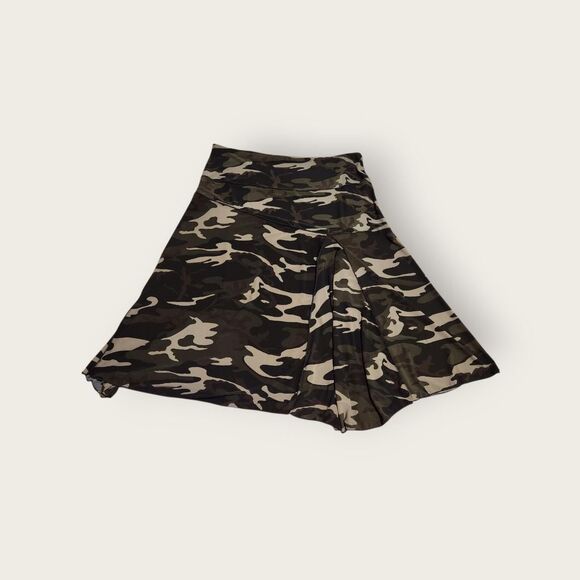 VTG Y2k Susan Lawrence green camo print elastic waist asymmetrical midi skirt - Picture 2 of 4